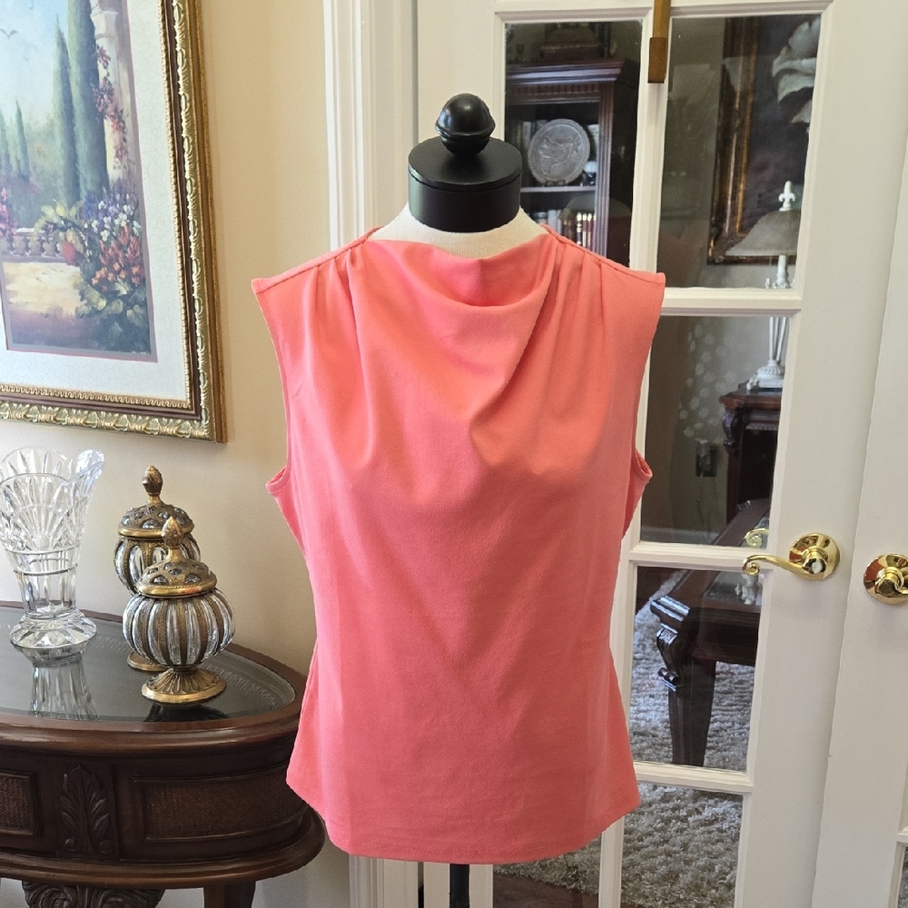 Ann Taylor Coral Drape Neckline Top Sleeveless Stretch